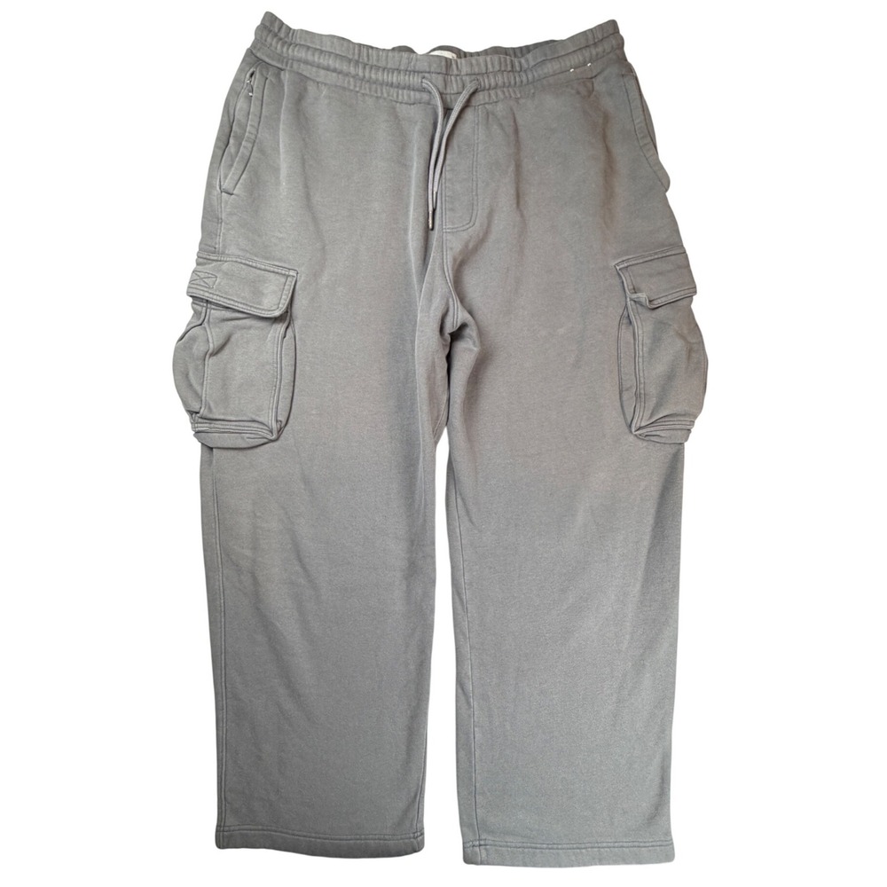 Hollister Mens Grey Cargo Sweatpants Relaxed Fit Fleece Joggers XL